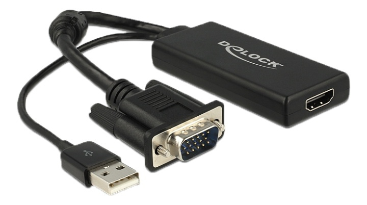 Delock VGA to HDMI Adapter with Audio black i gruppen COMPUTERTILBEHØR / Kabler og adaptere / VGA / Adaptere hos TP E-commerce Nordic AB (38-61533)