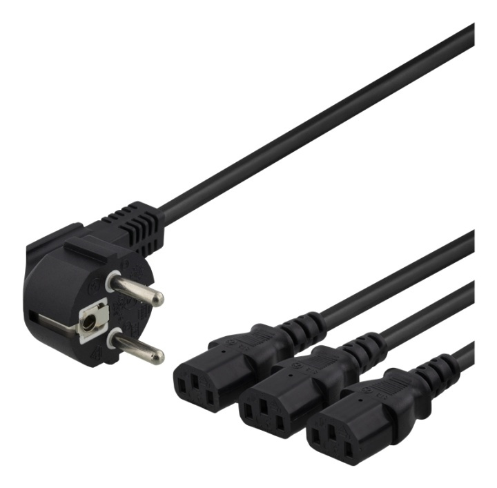 DELTACO apparat-Y-kabel, 3-vägs CEE 7/7-3xIEC C13, 1m+2m, svart i gruppen COMPUTERTILBEHØR / Kabler og adaptere / Elkabler hos TP E-commerce Nordic AB (38-77060)