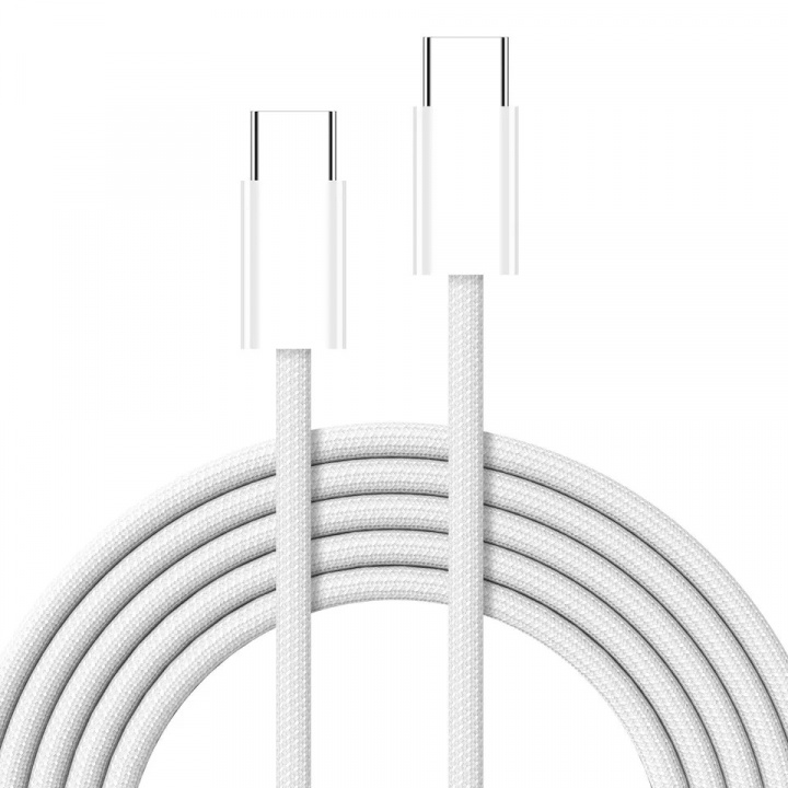 Flätad USB-C till USB-C Ladd- och synkkabel, 1,5m, 5A, Vit i gruppen SMARTPHONES & TABLETS / Opladere og kabler / Kabler / Kabler Type C hos TP E-commerce Nordic AB (38-84427)