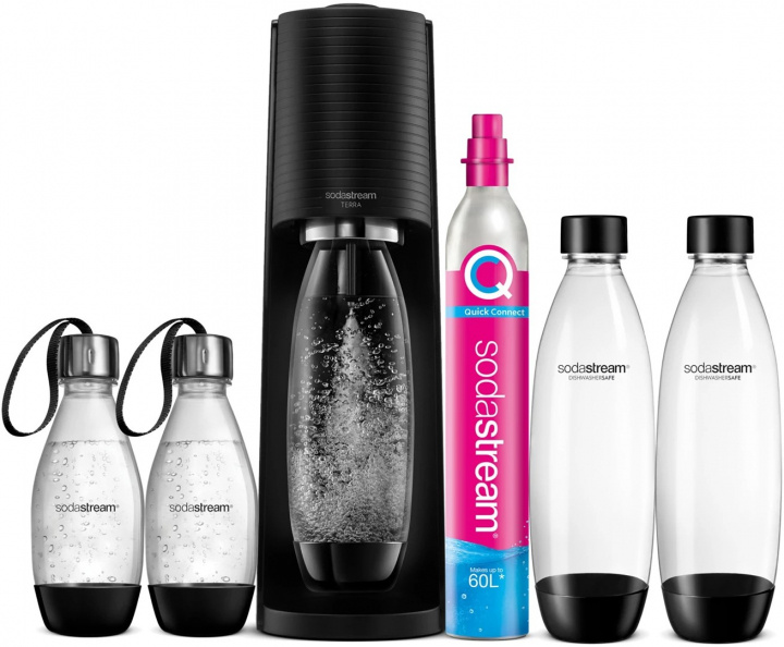 SodaStream TERRA Kolsyremaskin med fem flaskor & patron, Svart i gruppen HJEM, HUS & HAVE / Husholdningsapparater / Vand & Juice / Kulsyremaskiner / Kulsyremaskiner hos TP E-commerce Nordic AB (38-94345)