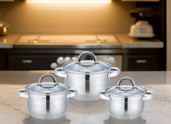 6-piece stainless steel pan set, Induction pan set, Stainless steel lid i gruppen HJEM, HUS & HAVE / Køkkenredskaber / Gryder og kasseroller hos TP E-commerce Nordic AB (38-94751)