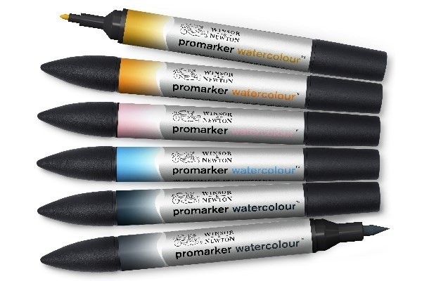 WINSOR Watercolour marker set, sky tones 6pcs i gruppen SPORT, FRITID & HOBBY / Hobby / Mal & Tegn / Kuglepenne, Farveblyanter & Tuschpenne hos TP E-commerce Nordic AB (A01326)