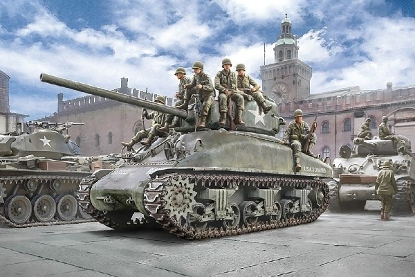 ITALERI 1:35 M4A1 Sherman With U.S. Infantry i gruppen SPORT, FRITID & HOBBY / Hobby / Plastik modeller / Militære køretøjer (land) hos TP E-commerce Nordic AB (A07249)