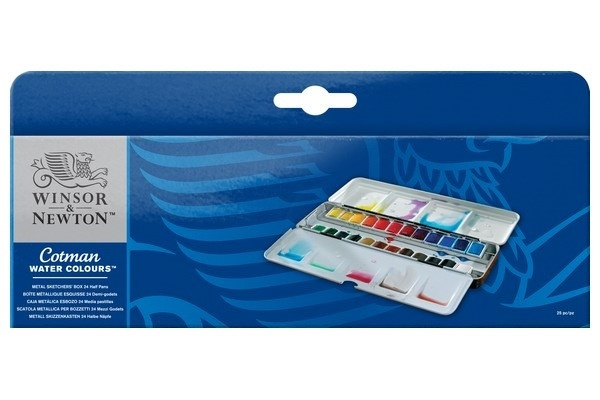 WINSOR Cotman watercolour sketchers metal box 24pcs ass i gruppen SPORT, FRITID & HOBBY / Hobby / Mal & Tegn / Kunstnerfarver / Akvarel farver hos TP E-commerce Nordic AB (A09097)