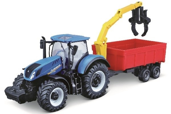 BURAGO Tractor w/combination trailer N.H T7.615 10cm blue i gruppen LEGETØJ, BØRN & BABY / Legetøj / Legetøjsbiler hos TP E-commerce Nordic AB (A09245)