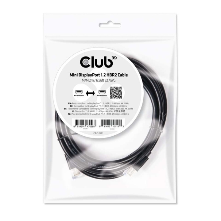 CLUB3D Mini DisplayPort 1.2 HBR2 Cable M/M 2m/6.56ft 4K60Hz i gruppen COMPUTERTILBEHØR / Kabler og adaptere / DisplayPort / Kabler hos TP E-commerce Nordic AB (A14572)