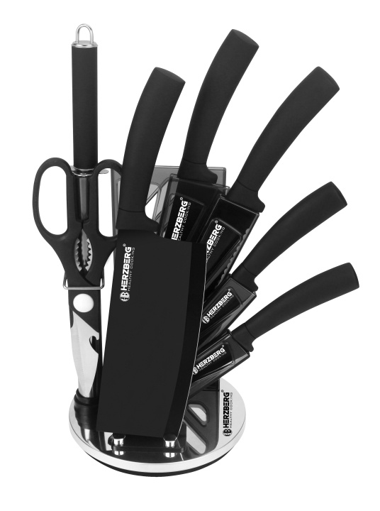 Herzberg 8 Pieces Knife Set with Acrylic Stand-Black i gruppen HJEM, HUS & HAVE / Køkkenredskaber / Køkkenknive & Knivslibemaskiner hos TP E-commerce Nordic AB (A19974)