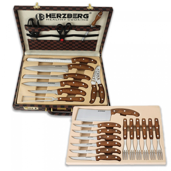 Herzberg HG-K25LB 25 Pieces Knife and Cutlery Set with Attache Case i gruppen HJEM, HUS & HAVE / Køkkenredskaber / Øvrige køkkenredskaber hos TP E-commerce Nordic AB (A20220)