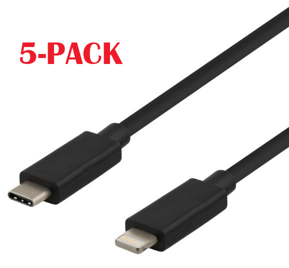 5-PACK Kabel USB-C - Lightning, 2,4A, 1m, Sort i gruppen SMARTPHONES & TABLETS / Opladere og kabler / Kabler / Kabler Lightning hos TP E-commerce Nordic AB (A22400PKT5)