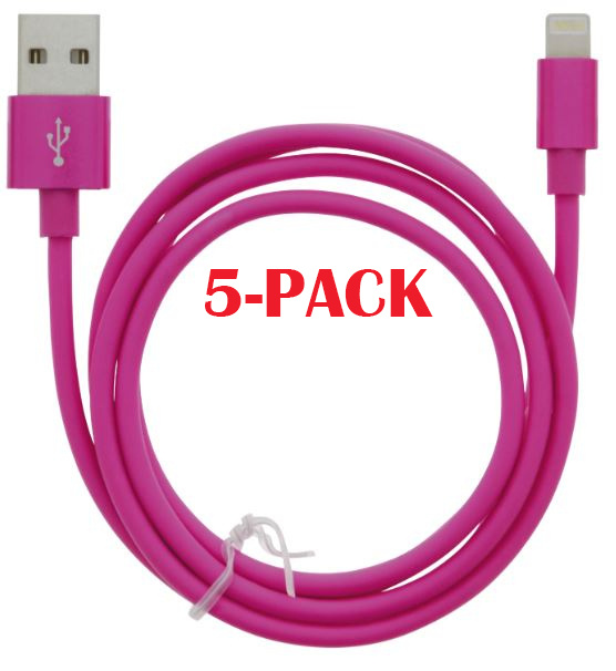 5-PACK Kabel USB-A - Lightning 2.4A, 1m, Pink i gruppen SMARTPHONES & TABLETS / Opladere og kabler / Kabler / Kabler Lightning hos TP E-commerce Nordic AB (A22410PKT5)