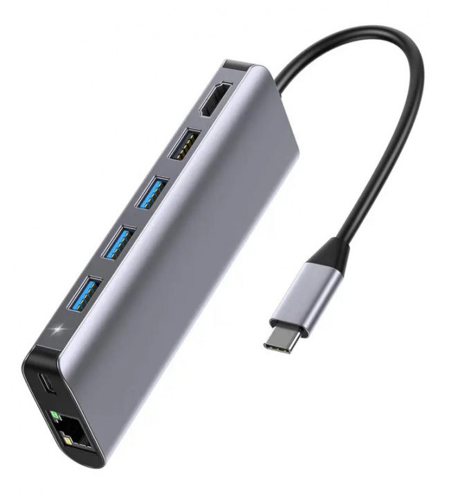 SiGN 7-i-1 USB-C Hub HDMI RJ45 USB-C, max 100W, 20V, 5A - Grå i gruppen COMPUTERTILBEHØR / Computer Tilbehør / USB-hubs hos TP E-commerce Nordic AB (A22460)