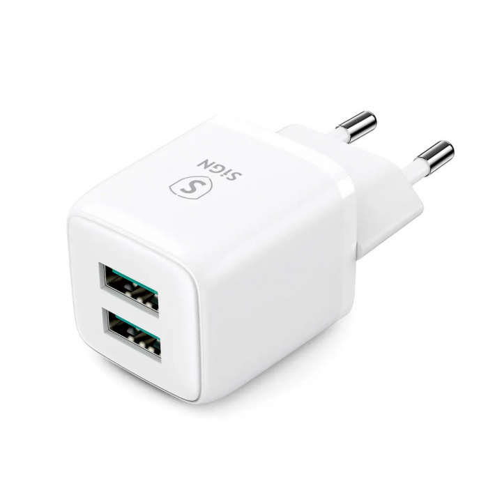 SiGN Mini Fast Charger Dual USB, 2,4A - Hvid i gruppen SMARTPHONES & TABLETS / Opladere og kabler / Vægoplader / Vægoplader USB hos TP E-commerce Nordic AB (A22461)