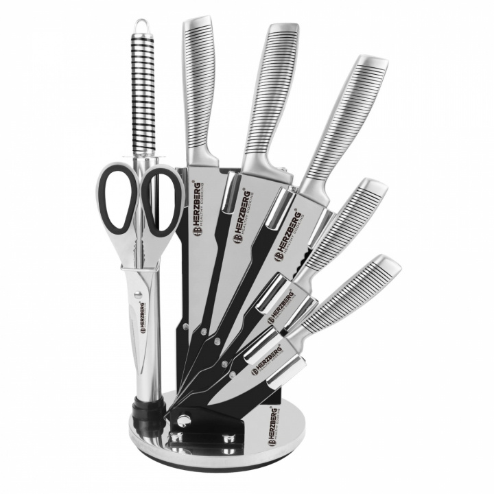 Herzberg HG-SKN8 Knife set in 7 parts incl. rotating knife stand, Black i gruppen HJEM, HUS & HAVE / Køkkenredskaber / Køkkenknive & Knivslibemaskiner hos TP E-commerce Nordic AB (A22610)