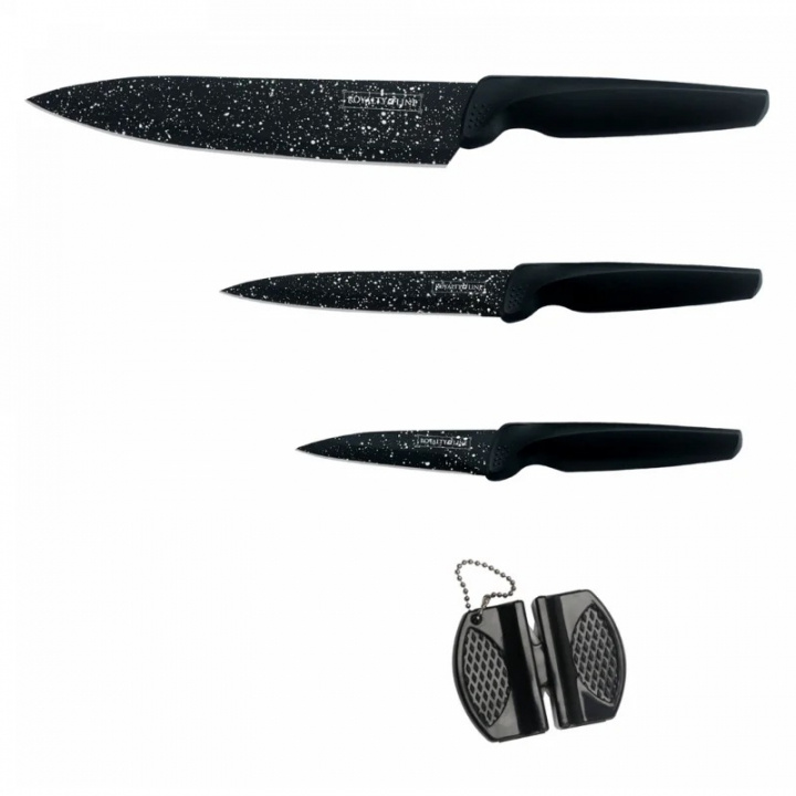 Royalty Line RL-MB3B: 3 Pieces Mable Coated Kitchen Knife Set with Pocket Knife Sharpener i gruppen HJEM, HUS & HAVE / Køkkenredskaber / Køkkenknive & Knivslibemaskiner hos TP E-commerce Nordic AB (A22619)