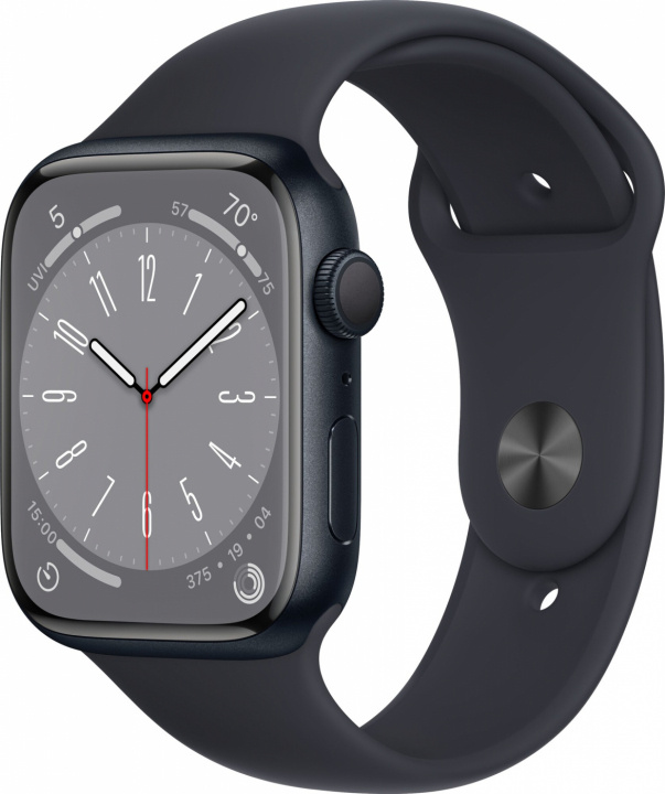 Apple Watch Series 8 45mm Midnight/Aluminium with Midnight Sportband GPS i gruppen SMARTPHONES & TABLETS / Træning, hjem og fritid / Apple Watch & Tilbehør / Apple Watch hos TP E-commerce Nordic AB (A22762)