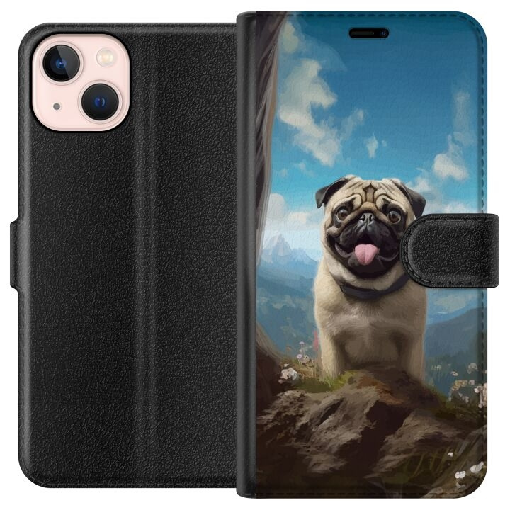 Tegnebogsetui til Apple iPhone 13 mini med Glad Hund motiv i gruppen SMARTPHONES & TABLETS / Mobil Beskyttelse / Apple / iPhone 13 Mini hos TP E-commerce Nordic AB (A50450)