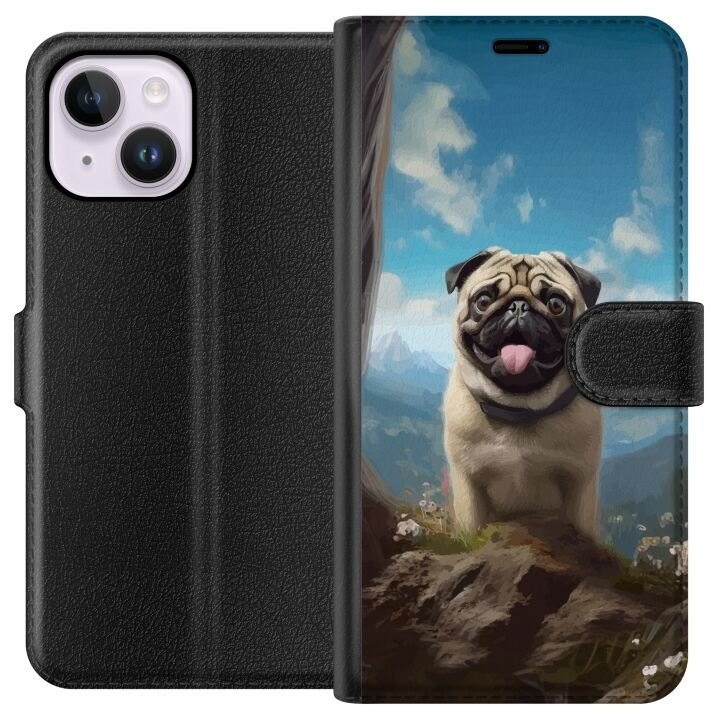 Tegnebogsetui til Apple iPhone 14 Plus med Glad Hund motiv i gruppen SMARTPHONES & TABLETS / Mobil Beskyttelse / Apple / iPhone 14 hos TP E-commerce Nordic AB (A50720)