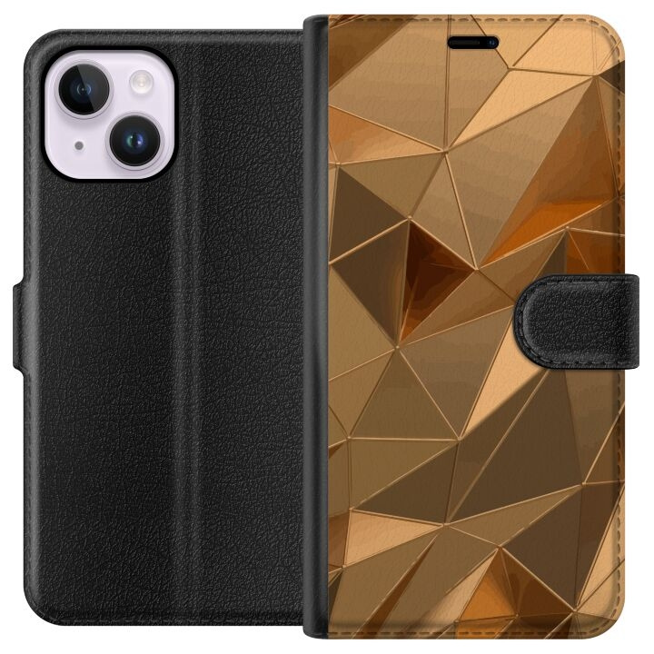 Tegnebogsetui til Apple iPhone 14 Plus med 3D Guld motiv i gruppen SMARTPHONES & TABLETS / Mobil Beskyttelse / Apple / iPhone 14 hos TP E-commerce Nordic AB (A50726)