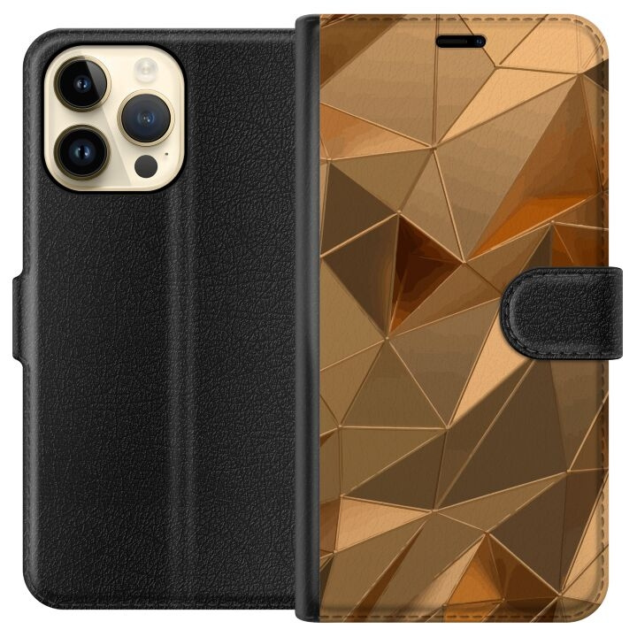 Tegnebogsetui til Apple iPhone 14 Pro Max med 3D Guld motiv i gruppen SMARTPHONES & TABLETS / Mobil Beskyttelse / Apple / iPhone 14 hos TP E-commerce Nordic AB (A50780)