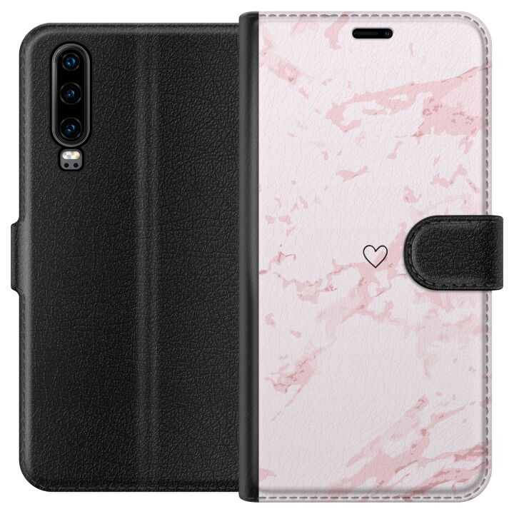 Tegnebogsetui til Huawei P30 med Rosa Hjerte motiv i gruppen SMARTPHONES & TABLETS / Mobil Beskyttelse / Huawei/Honori hos TP E-commerce Nordic AB (A53182)