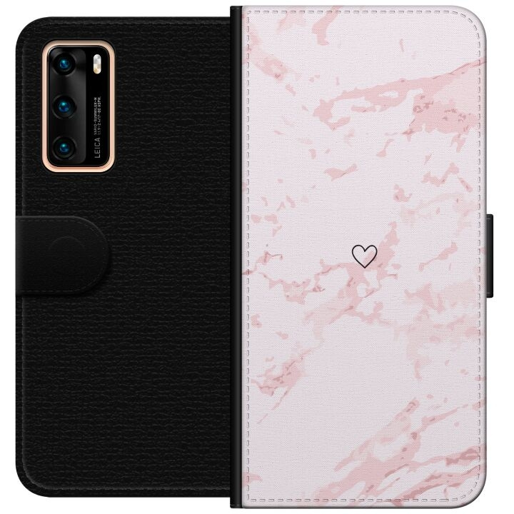 Tegnebogsetui til Huawei P40 med Rosa Hjerte motiv i gruppen SMARTPHONES & TABLETS / Mobil Beskyttelse / Huawei/Honori hos TP E-commerce Nordic AB (A53344)