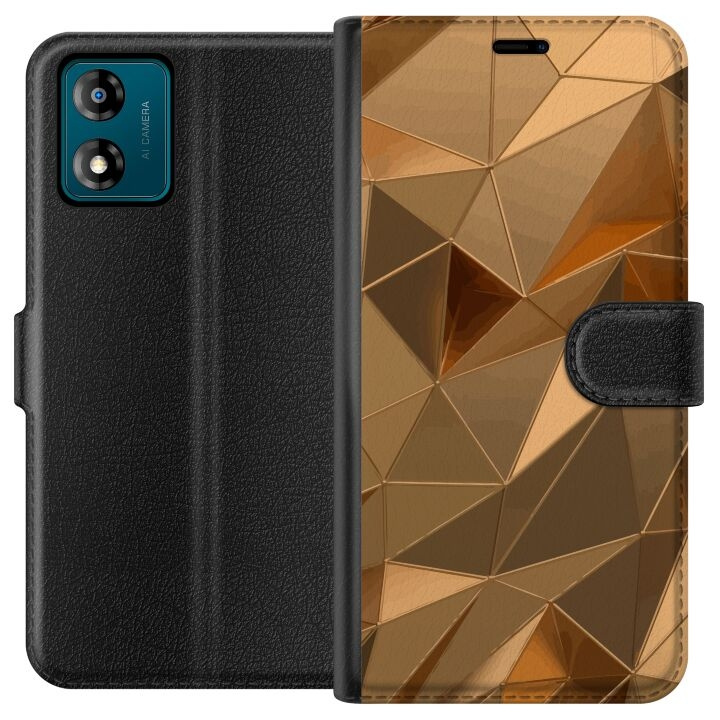 Tegnebogsetui til Motorola Moto E13 med 3D Guld motiv i gruppen SMARTPHONES & TABLETS / Mobil Beskyttelse / Motorola hos TP E-commerce Nordic AB (A53987)