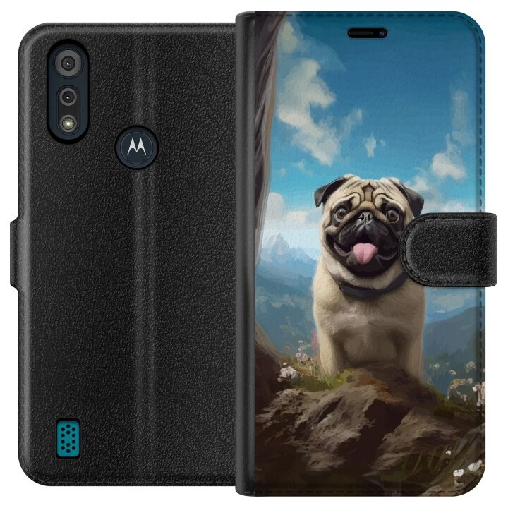 Tegnebogsetui til Motorola Moto E6i med Glad Hund motiv i gruppen SMARTPHONES & TABLETS / Mobil Beskyttelse / Motorola hos TP E-commerce Nordic AB (A54332)