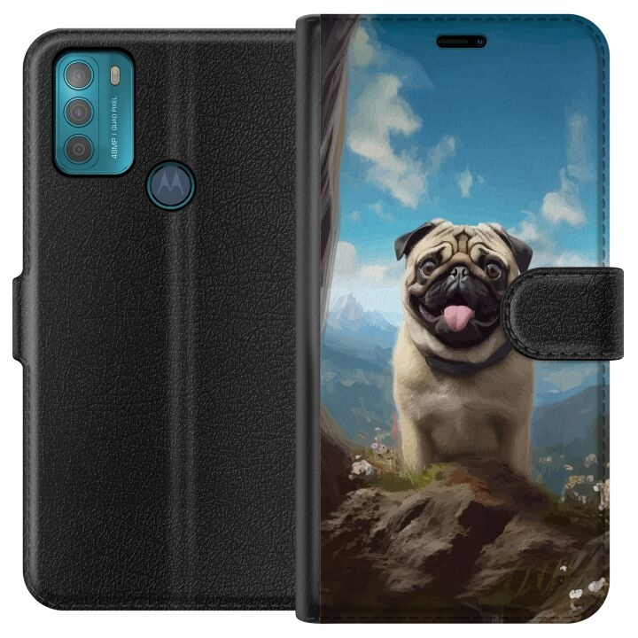 Tegnebogsetui til Motorola Moto G50 med Glad Hund motiv i gruppen SMARTPHONES & TABLETS / Mobil Beskyttelse / Motorola hos TP E-commerce Nordic AB (A55034)