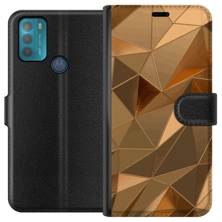 Tegnebogsetui til Motorola Moto G50 med 3D Guld motiv i gruppen SMARTPHONES & TABLETS / Mobil Beskyttelse / Motorola hos TP E-commerce Nordic AB (A55040)