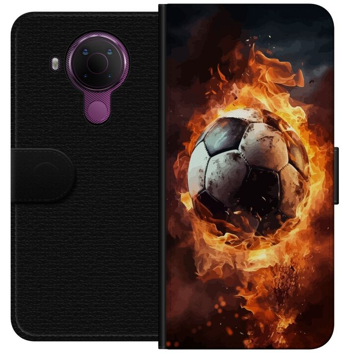 Tegnebogsetui til Nokia 5.4 med Fodbold motiv i gruppen SMARTPHONES & TABLETS / Mobil Beskyttelse / Nokia/Microsoft hos TP E-commerce Nordic AB (A55766)