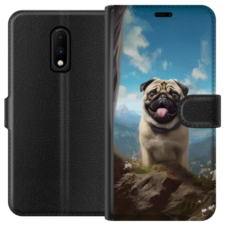 Tegnebogsetui til OnePlus 7 med Glad Hund motiv i gruppen SMARTPHONES & TABLETS / Mobil Beskyttelse / OnePlus hos TP E-commerce Nordic AB (A56600)