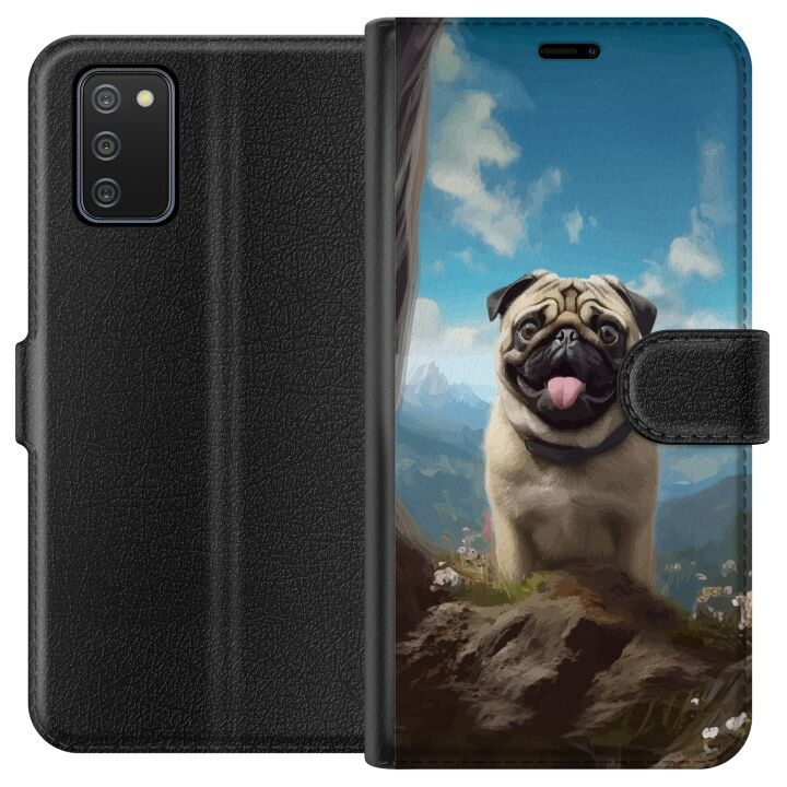 Tegnebogsetui til Samsung Galaxy A02s med Glad Hund motiv i gruppen SMARTPHONES & TABLETS / Mobil Beskyttelse / Samsung hos TP E-commerce Nordic AB (A58166)