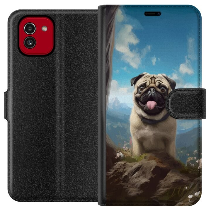 Tegnebogsetui til Samsung Galaxy A03 med Glad Hund motiv i gruppen SMARTPHONES & TABLETS / Mobil Beskyttelse / Samsung hos TP E-commerce Nordic AB (A58220)