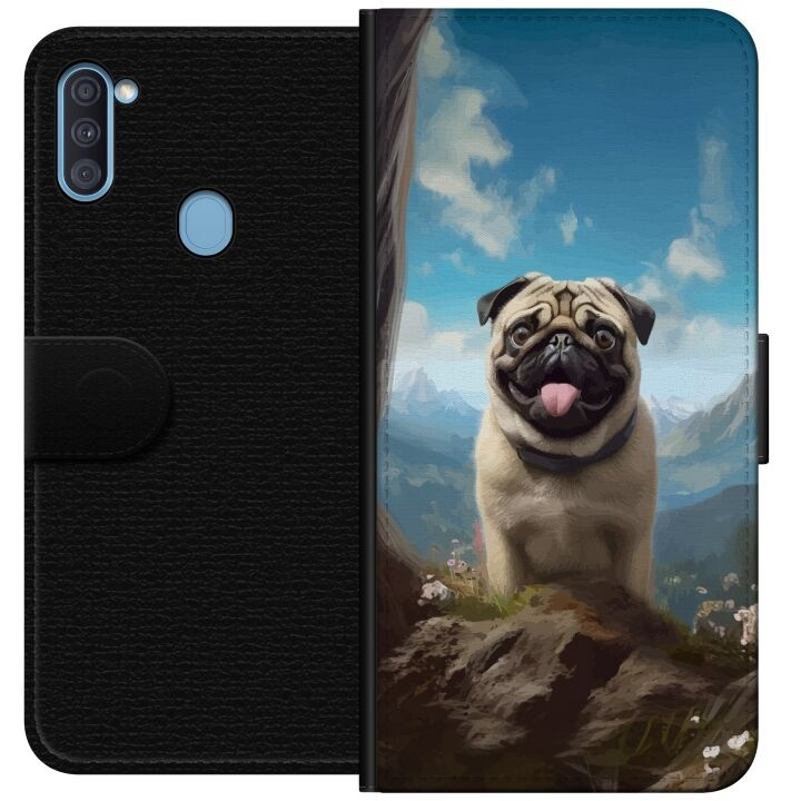 Tegnebogsetui til Samsung Galaxy A11 med Glad Hund motiv i gruppen SMARTPHONES & TABLETS / Mobil Beskyttelse / Samsung hos TP E-commerce Nordic AB (A58544)