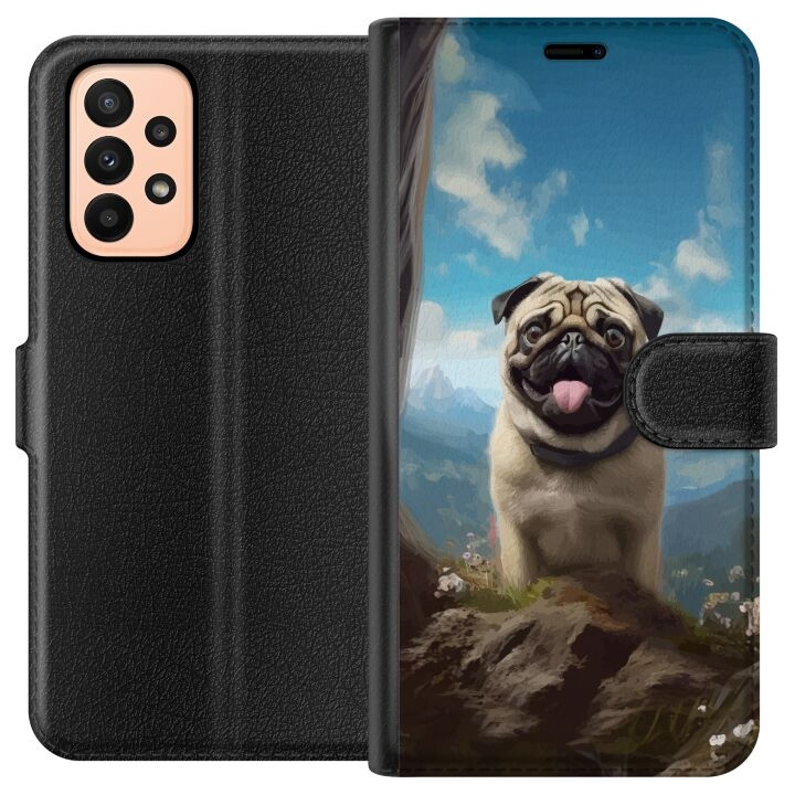 Tegnebogsetui til Samsung Galaxy A23 med Glad Hund motiv i gruppen SMARTPHONES & TABLETS / Mobil Beskyttelse / Samsung hos TP E-commerce Nordic AB (A59030)