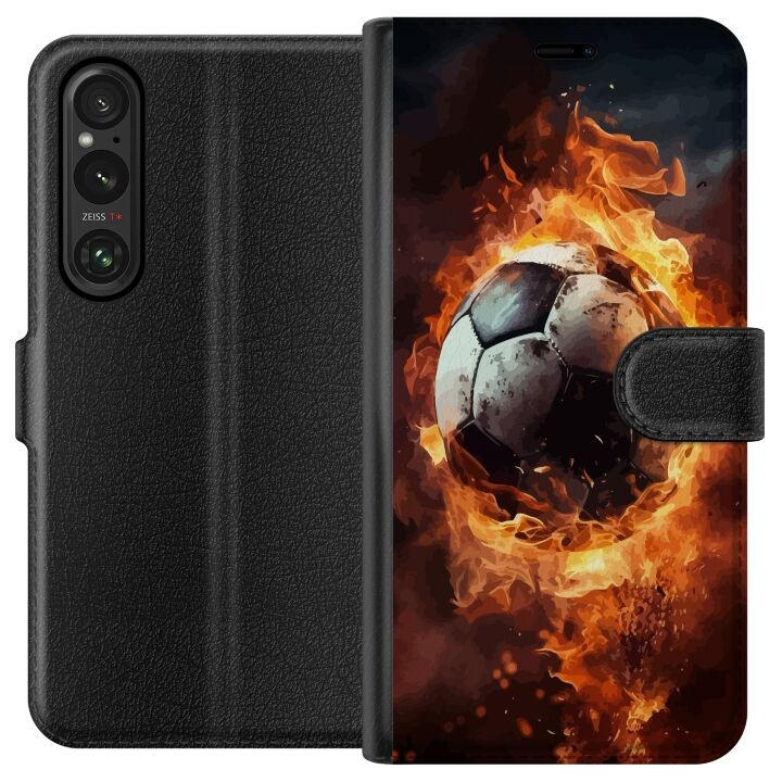 Tegnebogsetui til Sony Xperia 1 V med Fodbold motiv i gruppen SMARTPHONES & TABLETS / Mobil Beskyttelse / Sony hos TP E-commerce Nordic AB (A61301)