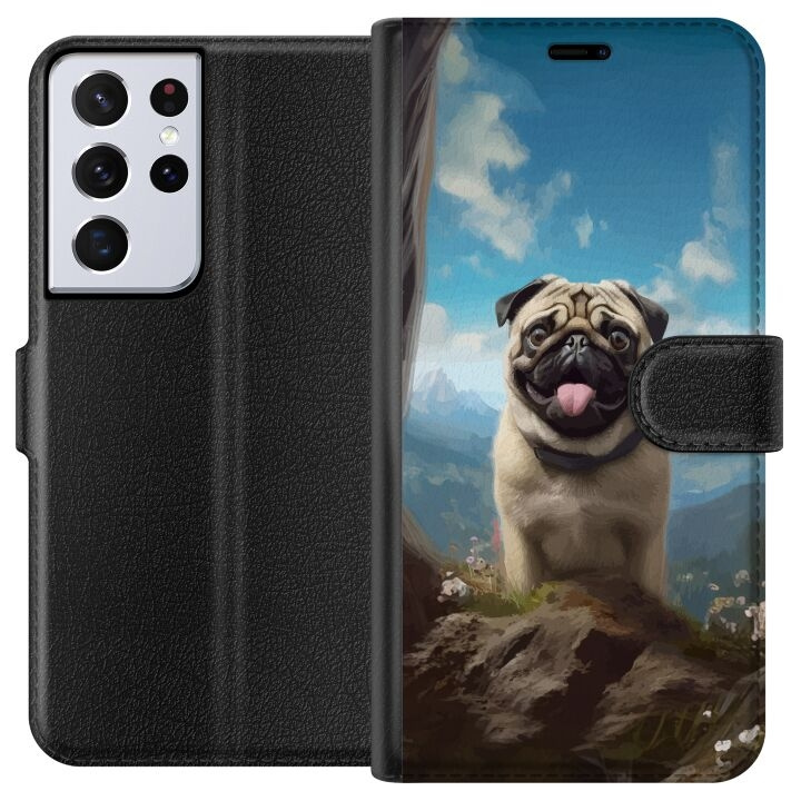 Tegnebogsetui til Samsung Galaxy S21 Ultra 5G med Glad Hund motiv i gruppen SMARTPHONES & TABLETS / Mobil Beskyttelse / Samsung hos TP E-commerce Nordic AB (A62432)