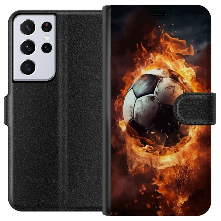 Tegnebogsetui til Samsung Galaxy S21 Ultra 5G med Fodbold motiv i gruppen SMARTPHONES & TABLETS / Mobil Beskyttelse / Samsung hos TP E-commerce Nordic AB (A62435)