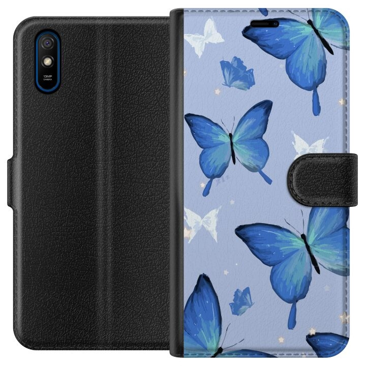 Tegnebogsetui til Xiaomi Redmi 9A med Blå sommerfugle motiv i gruppen SMARTPHONES & TABLETS / Mobil Beskyttelse / Xiaomi hos TP E-commerce Nordic AB (A65697)