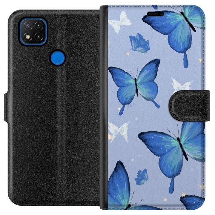 Tegnebogsetui til Xiaomi Redmi 9C med Blå sommerfugle motiv i gruppen SMARTPHONES & TABLETS / Mobil Beskyttelse / Xiaomi hos TP E-commerce Nordic AB (A65778)