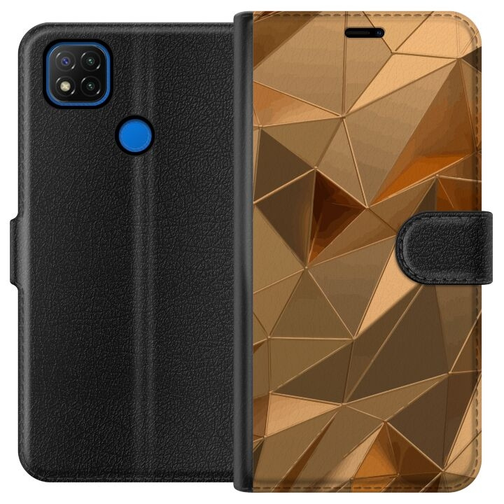 Tegnebogsetui til Xiaomi Redmi 9C med 3D Guld motiv i gruppen SMARTPHONES & TABLETS / Mobil Beskyttelse / Xiaomi hos TP E-commerce Nordic AB (A65786)