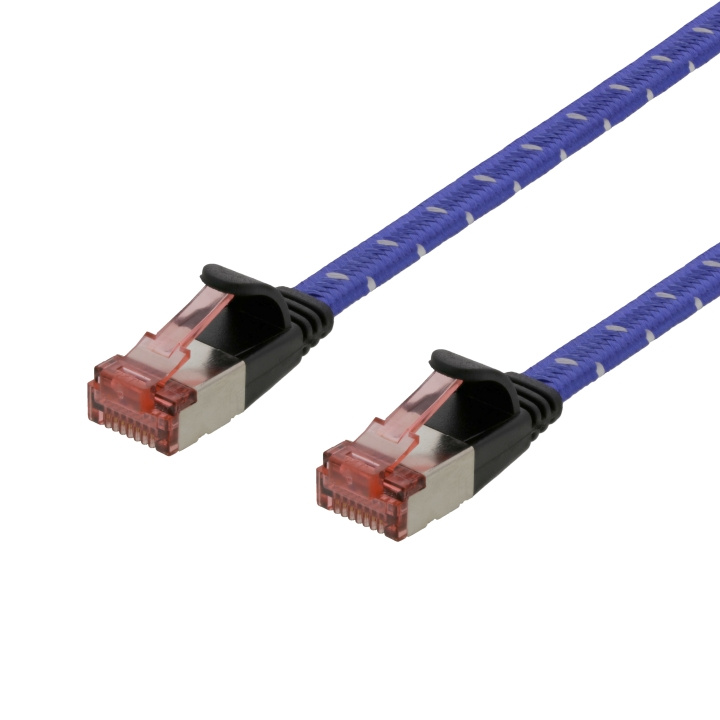 DELTACO Tough Flat CAT.6A U/FTP Patch Cable, 28AWG, 2m, blue i gruppen COMPUTERTILBEHØR / Kabler og adaptere / Netværkskabler / Cat6 hos TP E-commerce Nordic AB (C18272)