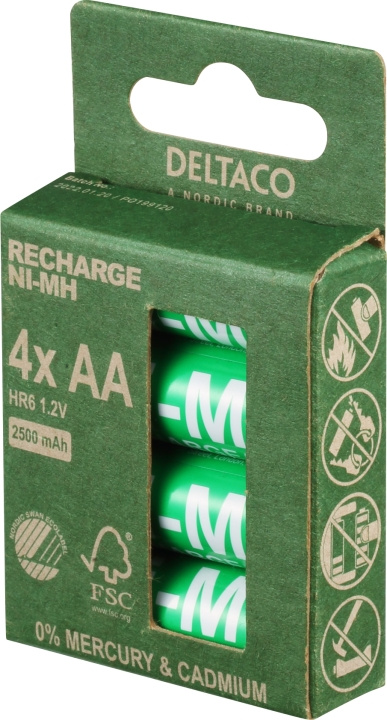 DELTACO laddbara AA-batterier, 2500mAh, 4-pack i gruppen HJEMMEELEKTRONIK / Batterier og opladere / Genopladelige batterier / AA hos TP E-commerce Nordic AB (C18285)