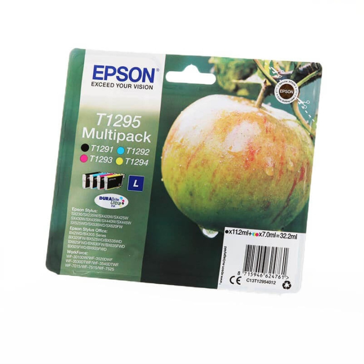 EPSON Blæk Multipak C13T12954012 T1295 Apple Sort Cyan Magenta Gul i gruppen COMPUTERTILBEHØR / Printere og tilbehør / Blæk og toner / Blækpatroner / Epson hos TP E-commerce Nordic AB (C26757)