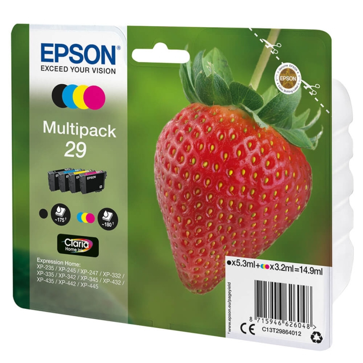 EPSON Blæk Multipak C13T29864012 29 Strawberry Sort Cyan Magenta Gul i gruppen COMPUTERTILBEHØR / Printere og tilbehør / Blæk og toner / Blækpatroner / Epson hos TP E-commerce Nordic AB (C26811)