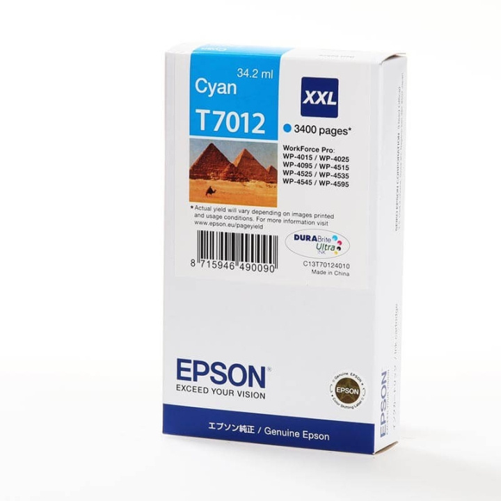 Epson Blæk C13T70124010 T7012 XXL Pyramids Cyan i gruppen COMPUTERTILBEHØR / Printere og tilbehør / Blæk og toner / Blækpatroner / Epson hos TP E-commerce Nordic AB (C26854)