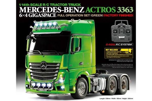 TAMIYA 1:14 R/C Full Option - Actros 3363 Green i gruppen LEGETØJ, BØRN & BABY / Radiostyrede / Radiostyrede biler hos TP E-commerce Nordic AB (C31517)