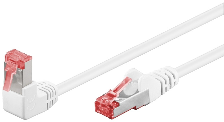 Goobay Netværkskabel CAT 6 vinklet 1x 90°, S/FTP (PiMF), hvid, 2 m kobberleder (CU), halogenfri kabelkappe (LSZH), snaplås på toppen i gruppen COMPUTERTILBEHØR / Kabler og adaptere / Netværkskabler / Cat6 hos TP E-commerce Nordic AB (C39032)