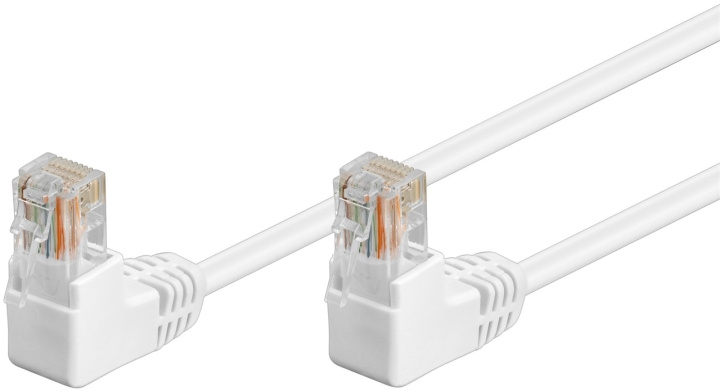 Goobay Netværkskabel CAT 5e vinklet 2x 90°, U/UTP, hvid, 0,25 m kobberbeklædt aluminiumleder (CCA), 2x RJ45-stik 90 ° (8P8C) i gruppen COMPUTERTILBEHØR / Kabler og adaptere / Netværkskabler / Cat5e hos TP E-commerce Nordic AB (C40002)