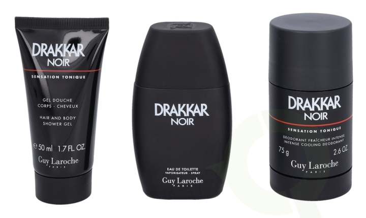 Guy Laroche Drakkar Noir Giftset 175 ml, Edt Spray 50ml/Deo Stick 75gr/Shower Gel 50ml i gruppen SKØNHED & HELSE / Gaveæske / Gaveæske til ham hos TP E-commerce Nordic AB (C42449)